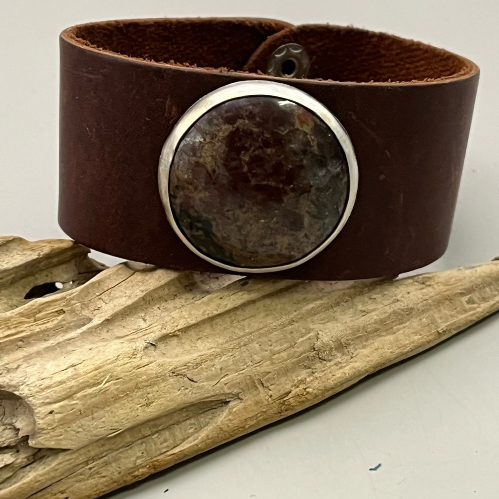 Brown Leather Bracelet with Silver Accents